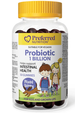PREFERRED NUTRITION Probiotic Gummies For Kids (1 Billion - Mixed Berry - 50 gummies)